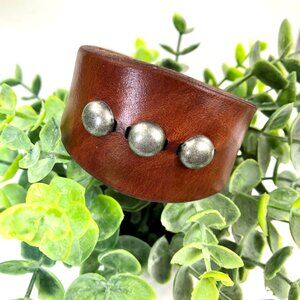 Handmade MishaGirl Genuine Leather Beaded Cuff Bracelet: Metal Studs, Adjustable